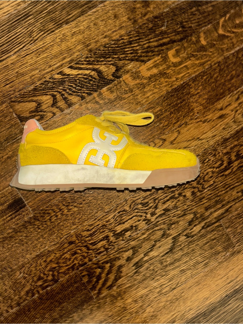 Women’s Bright Yellow Lace-Up Suede Sneakers with White Accent